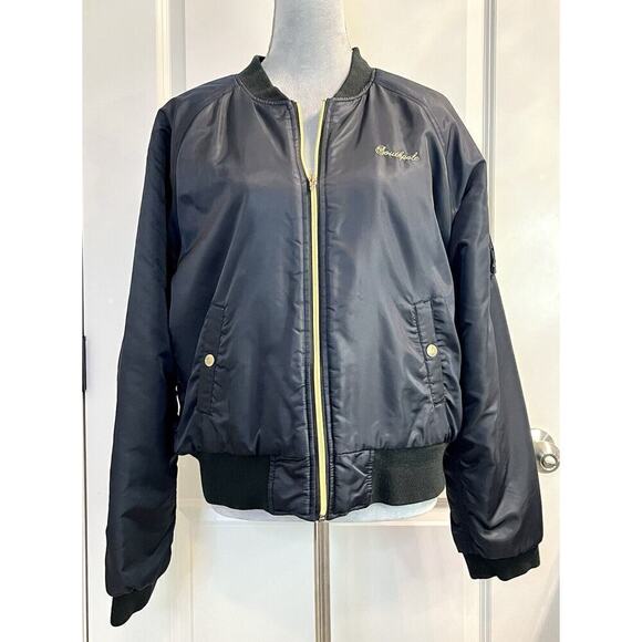Southpole Y2K Vintage Bomber Jacket Womens XXL Black Nylon Gold Zipper Logo - Picture 1 of 11